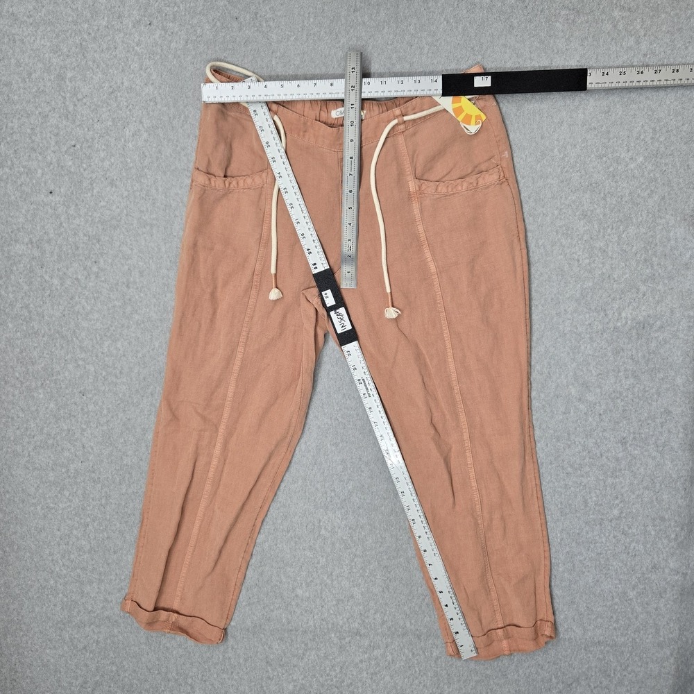 C&C California Women Pants L Pink Linen Lyocell Cropped Casual Drawstring NWT‎